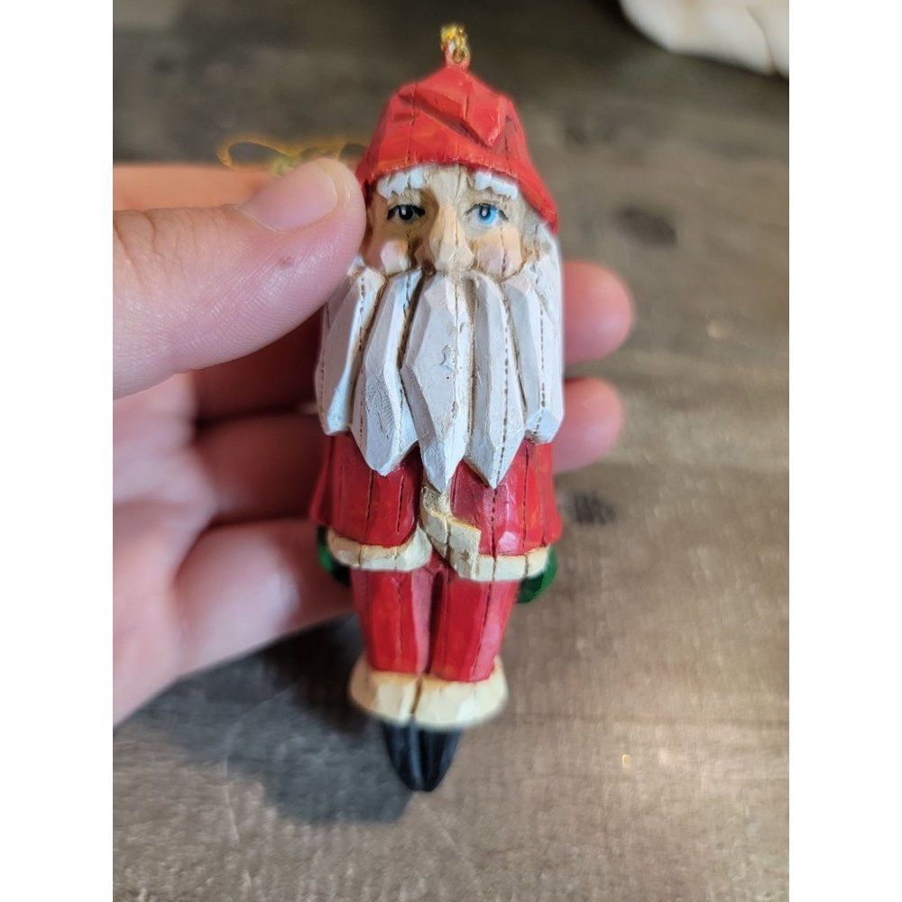 Enesco Santa icicle ornament Xmas Decor rustic wooden